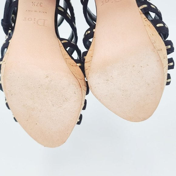 Dior Black Suede Stitched ANTICA Gladiator Caged Strappy Sandals Size 37.5 - Picture 7 of 8